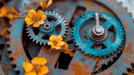 Clock Gears and Natural Elements Composition