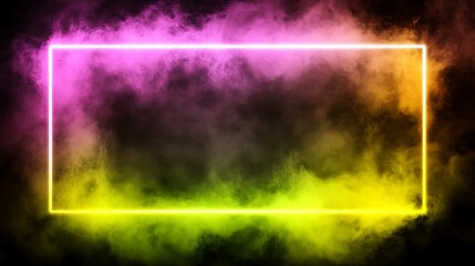 Naklejka premium Glowing Neon Frame in Colorful Smoke Background