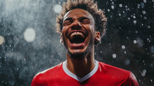 Athlete celebrates joyfully after scoring a crucial goal in a match. Generative AI