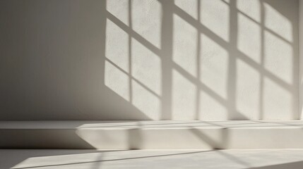 Fototapeta premium Minimalist white room with window light shadows.
