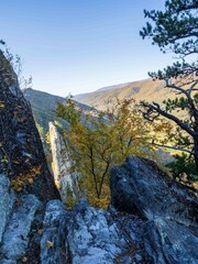 Overlook over fall mountains from the summit of Seneca Rocks, West Virginia