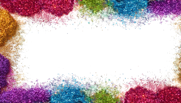 Border frame made of colorful glitter, glitter particles, on a white background, isolated, cutout 