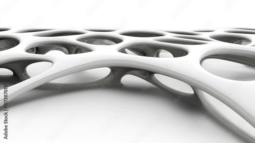 Poster abstract white porous structure with holes. futuristic design or modern architecture element. 3d ren