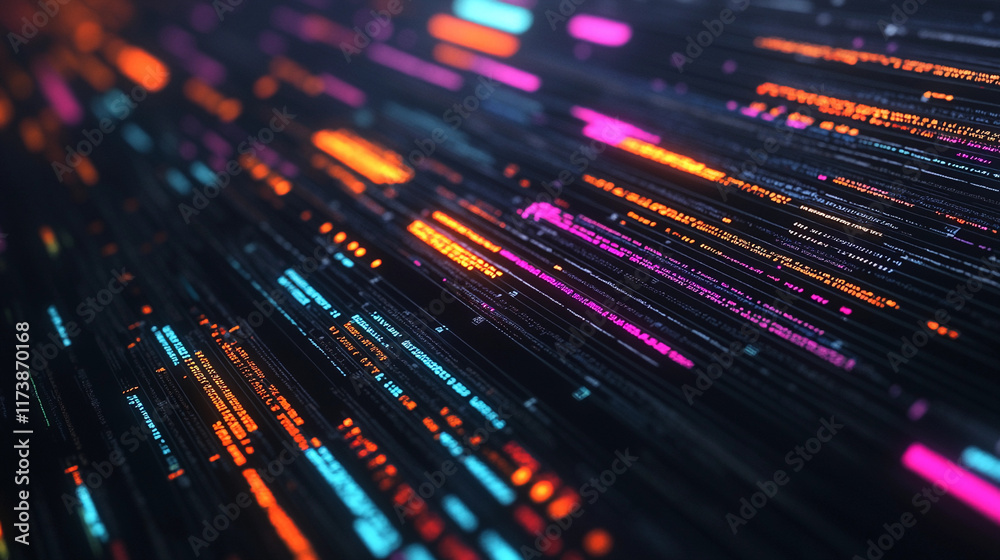 Aufkleber modern coding environment showcasing vibrant lines of code on screen. generative ai