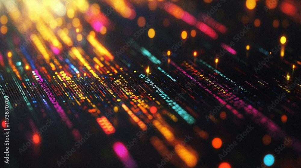 Poster colorful digital code displayed in a modern text editor environment. generative ai