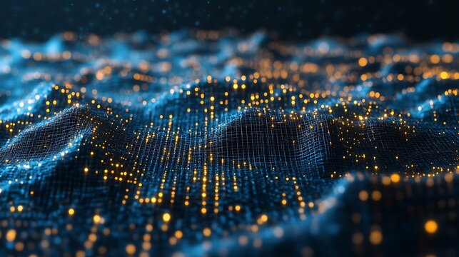 Abstract Blue And Gold Digital Landscape