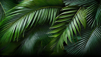 palm tree leaves overlay texture border of fresh inexperienced tropical plant life remoted on  background