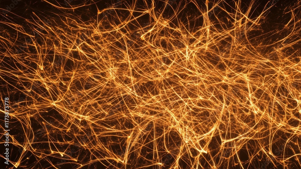 Aufkleber Golden lines of fire intertwining and creating a complex network, symbolizing energy, connections, and the flow of information in a dynamic and abstract representation