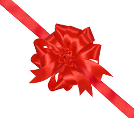 Tied bow made of red silk ribbon on an isolated background, decor for a gift