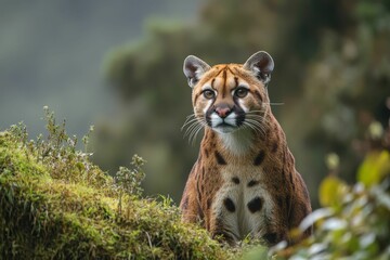 Obraz premium Large feline amidst lush green vegetation.