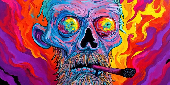 crackhead and drug addict concept - gonzo and psychedelic style face