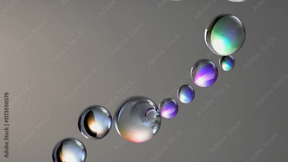 Poster captivating sequence of colorful bubbles floating in the air with a soothing gradient background