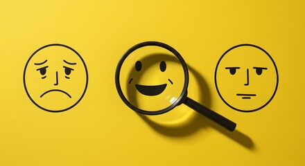Sad and happy smile discovery focus emotional perspective analysis with minimalistic emotion search highlighting concepts of mood discovery