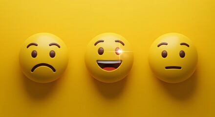 Fototapeta premium Reflective mood and emotional spectrum with creative expression of sadness happiness and neutral states in modern symbolic 3D design for mental health analysis and therapy guidance