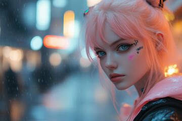 Cyberpunk woman with neon