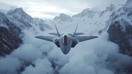 Naklejka premium Jet Maneuvers in Low Light Over Mountain Terrain