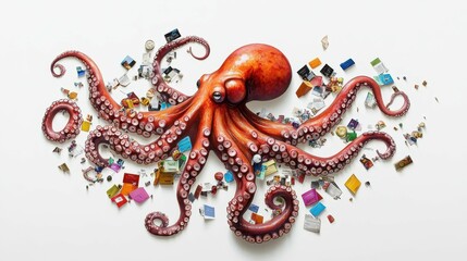 Octopus displaying vibrant colors and textures artistic showcase underwater environment creative viewpoint marine life concept