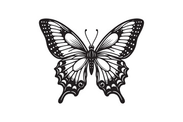 A clean black outline of a butterfly 65.eps