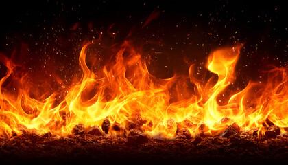 Fototapeta premium Charcoal For Barbecue Background With Flames