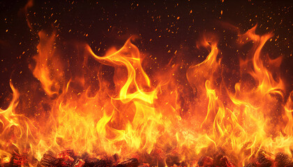 Fototapeta premium Charcoal For Barbecue Background With Flames