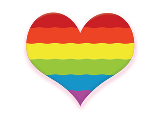 Rainbow Heart: A vibrant and colorful heart shaped symbol, formed by a spectrum of rainbow stripes, symbolizes love, diversity, and inclusivity. This eye-catching illustration represents acceptance.