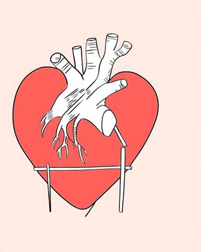recommend clip art: Red heart illustration with anatomical structure and support.
