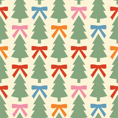 Seamless christmas tree with ball pattern. New Year minimal seamless pattern for background, fabric, textile, wrap, surface, web and print design. Laconic Xmas geometric vector rapport pastel color.