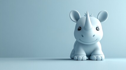 Cute baby rhino 3D render on light blue background.