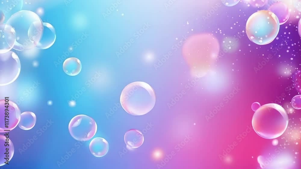 Poster Abstract background featuring iridescent soap bubbles floating against a vibrant gradient backdrop of blue and pink hues, creating a dreamy and ethereal atmosphere