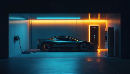 Residential Home Charging Station Utilizing Electric Vehicle Technology For Eco-Friendly Ev Battery Recharge. Panorama Synchronos Promotes Sustainable Energy Consumption In Future Environment.