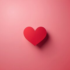 Valentine's Day image featuring a single pink heart with a soft shadow on a pink background. A minimalist design celebrating love and affection. 