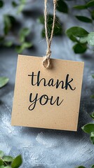 Naklejka premium Rustic thank you tag with greenery.