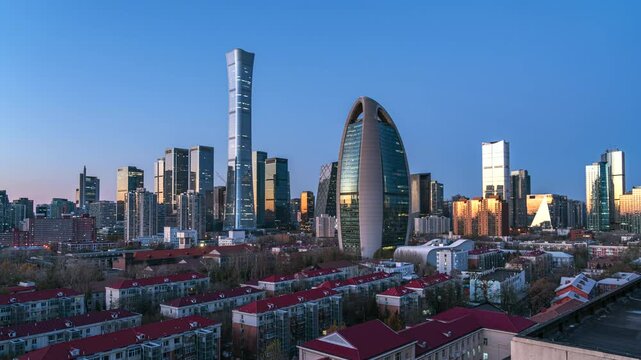 Time-lapse of CBD building cluster in Chaoyang District, Beijing, with favorable lighting
