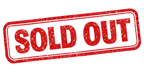 SOLD OUT red rubber stamp isolated on transparent background or white background with distressed texture effect