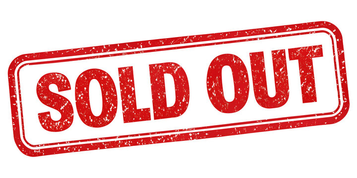 SOLD OUT red rubber stamp isolated on transparent background or white background with distressed texture effect