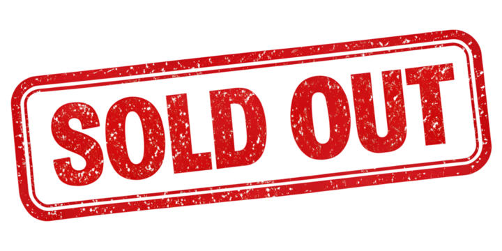SOLD OUT red rubber stamp isolated on transparent background or white background with distressed texture effect