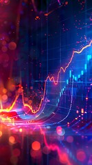 Stock market trend graph with vibrant hues and dynamic lines, highlighting financial differences, side view.