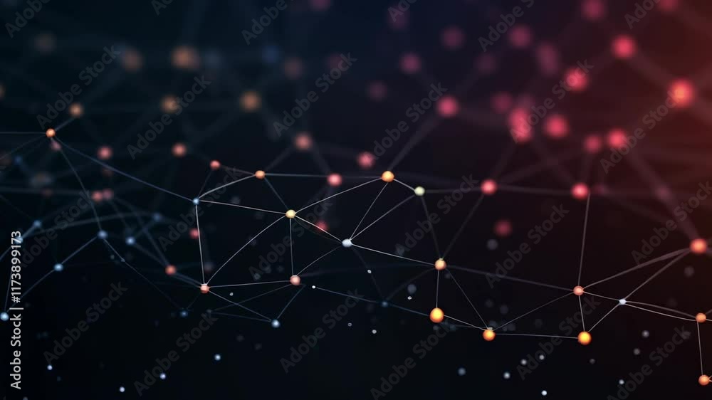 Aufkleber Glowing network nodes are connecting, creating a complex structure in digital space, representing data flow, communication, or artificial intelligence
