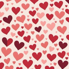 A cheerful pattern of red and pink hearts scattered across a white background. A perfect Valentine's Day design for wrapping paper, greeting cards, or festive digital decorations.