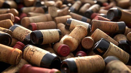 Collection of wine corks arranged in a chaotic pile showcasing various shapes and colors from different vintages