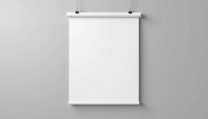 Simple, elegant hanging poster mockup with slight folds at top corners, set against neutral background
