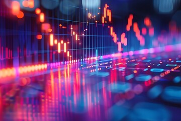 Stock market trend graph with dynamic hues and bold lines, highlighting financial differences, side view.