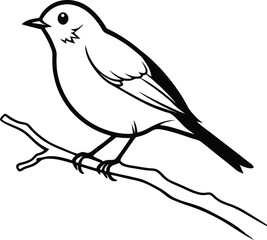 Robin perched on a tree branch silhouette vector illustration 