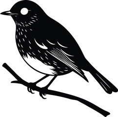 Robin perched on a tree branch silhouette vector illustration 