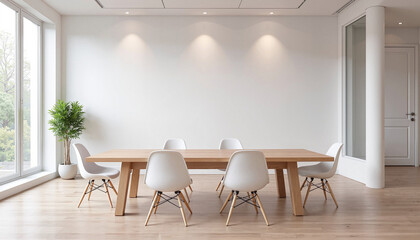 Minimalistic Conference Table Mockup in a Bright Office Space