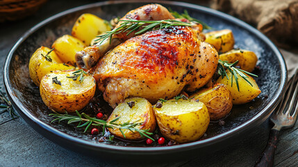 Luxurious Chicken Feast with Potatoes in Opulent Style