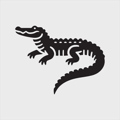 Crocodile Silhouette in Resting Pose with Simple Body and Tail Vector Illustration