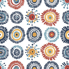 Dynamic floral design clean scandinavian geometrics seamless pattern modern home decor whimsical art bright colors stylish interior