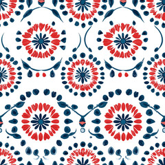 Clean scandinavian geometrics seamless pattern design featuring floral motifs bright colors modern aesthetic digital textile art