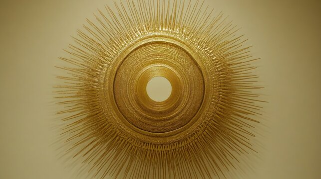 A radiant gold sunburst mirror or wall art. Ideal for adding a touch of glamor and sophistication to any interior space.